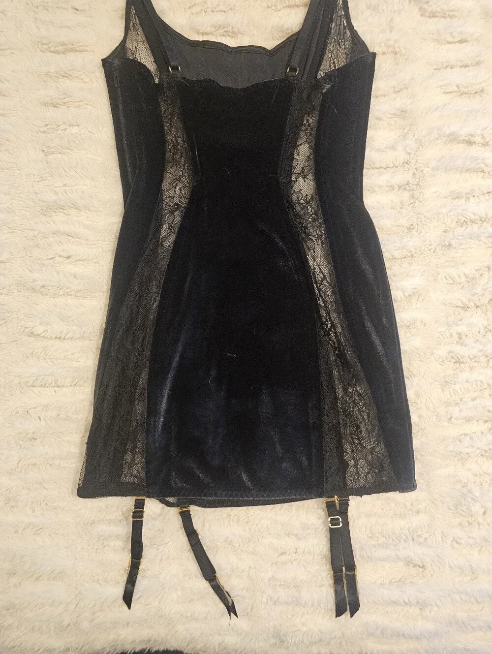 Victoria's Secret Black Velvet Slip With Built In Garter Straps Small
